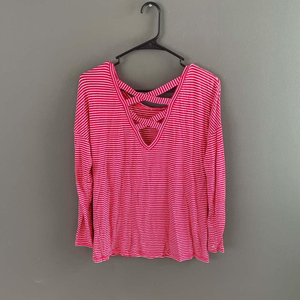 Red/White Stripe Cross Back Long Sleeve Top